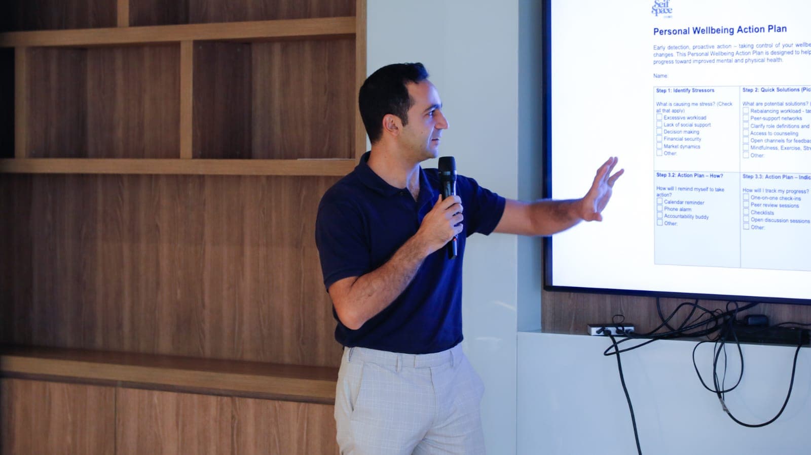A Seif Space facilitator presenting the Personal Wellbeing Action Plan